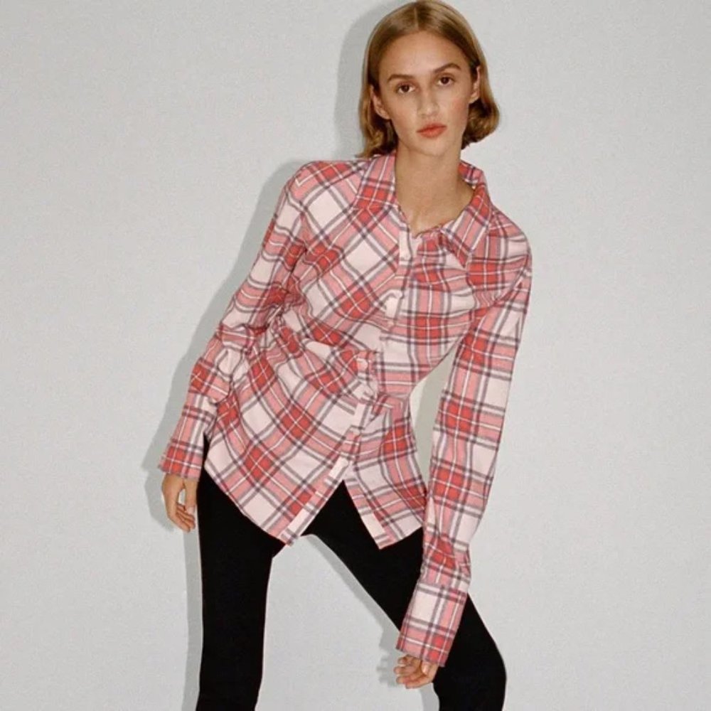Zara Deconstructed Plaid Shirt M
